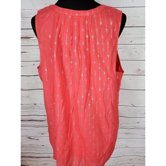 Crown & Ivy Womens Sleeveless Coral Pink Silver Print‎ Tunic Blouse 2X - Picture 2 of 6